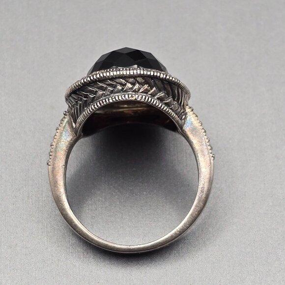 NF Sterling Silver Black Onyx & Marcasite Ring Size 9 Checkerboard Cut 8.92g - Picture 4 of 13